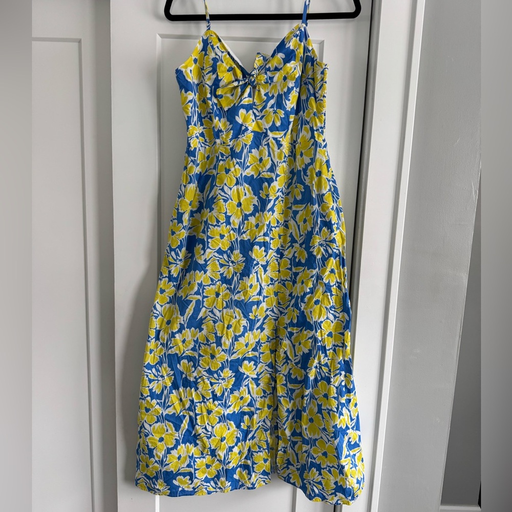 MELLODAY Blue and Yellow Floral Midi Dress